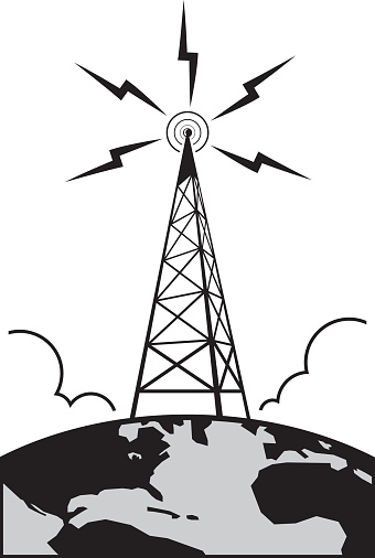 Radio Tower atop Earth sending out a communication signal.
